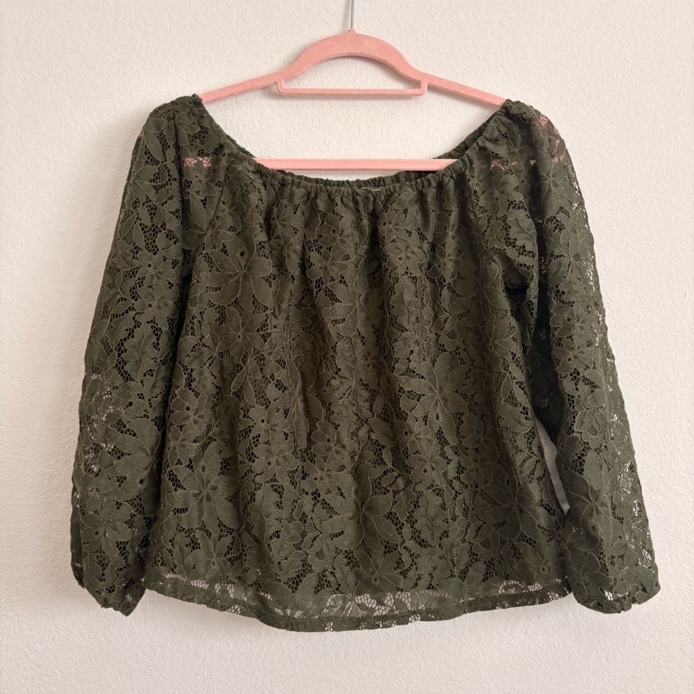 Green Hollister Off the Shoulder Lace Blouse/Long Sleeve Shirt size small